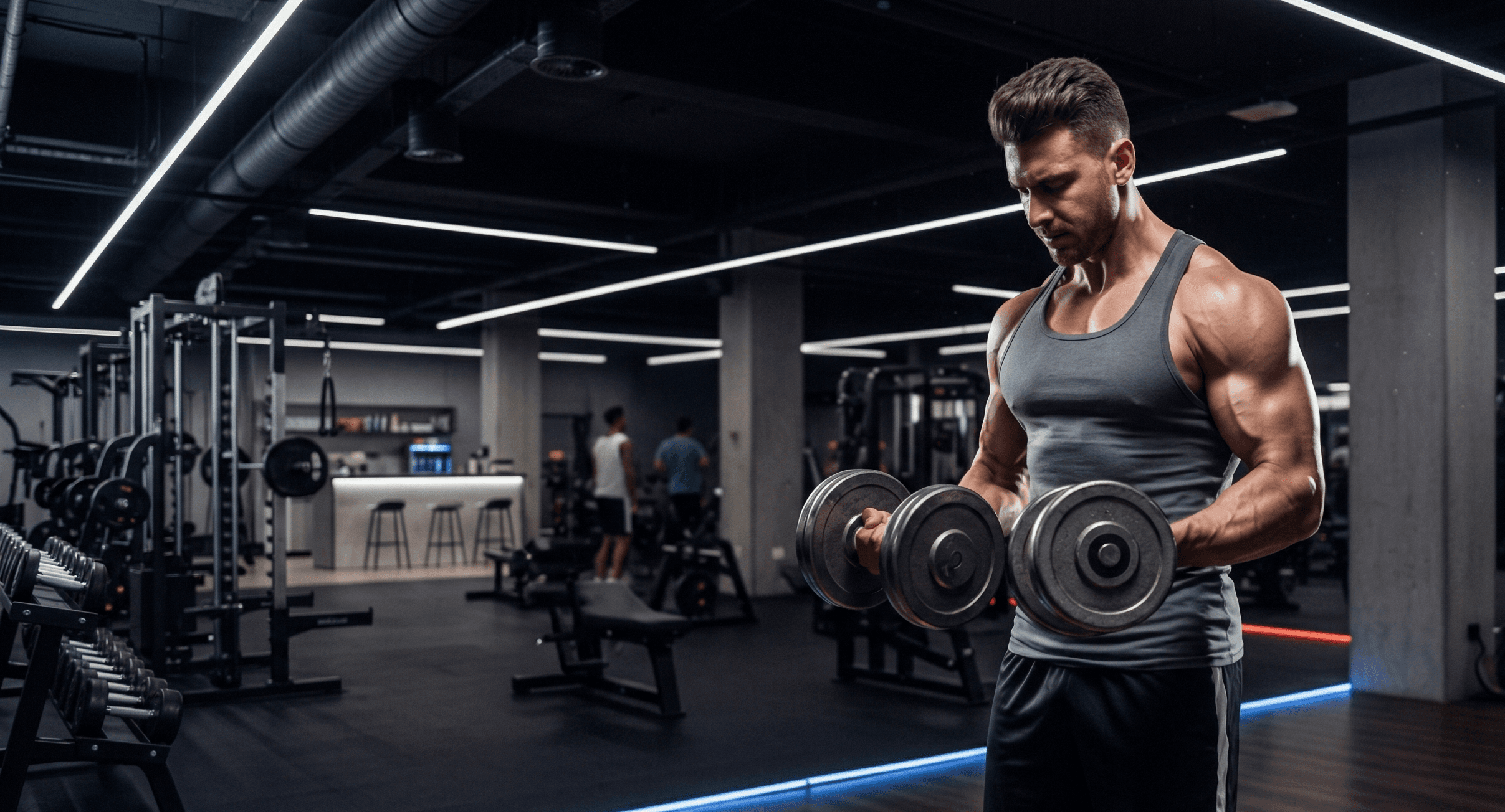 Athlete training with dumbbells in a modern gym